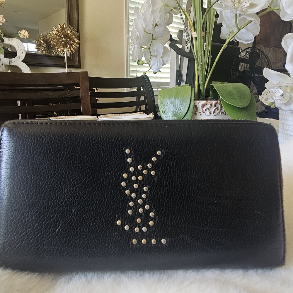 Yves Saint Laurent Black Wallet with Studded Logo